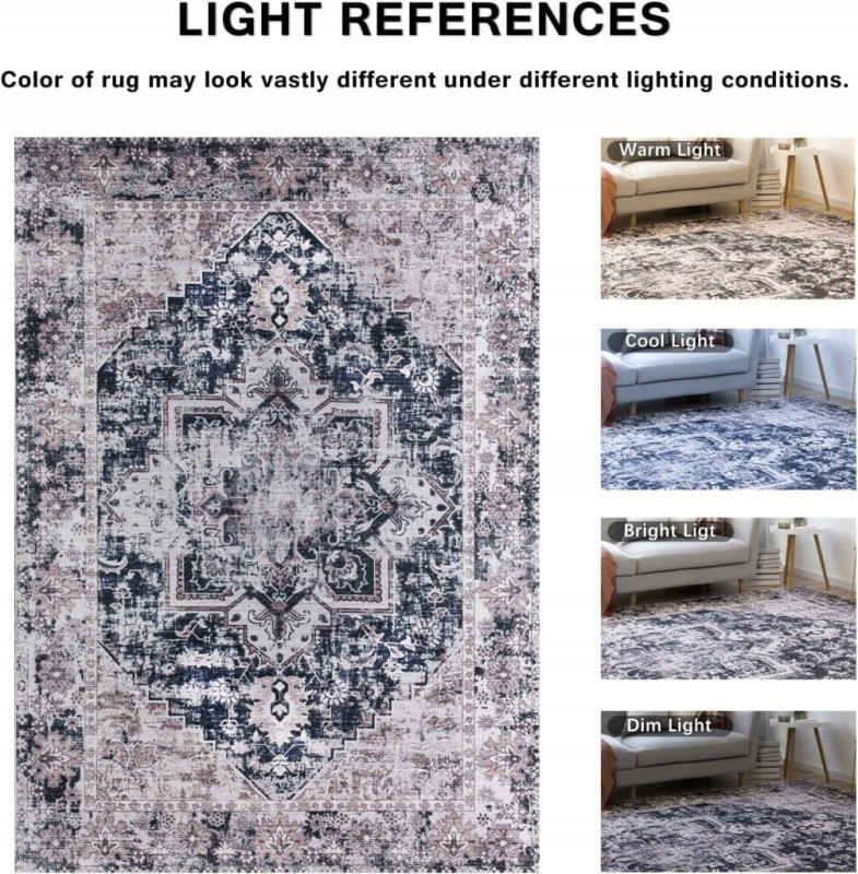 Dywan vintage 160x230 cm beżowo-niebieski antypoślizgowy- Taleta