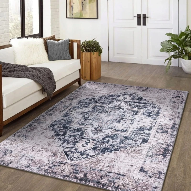 Dywan vintage 170x120 cm beżowo-niebieski antypoślizgowy- Taleta