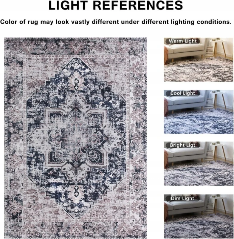 Dywan vintage 170x120 cm beżowo-niebieski antypoślizgowy- Taleta
