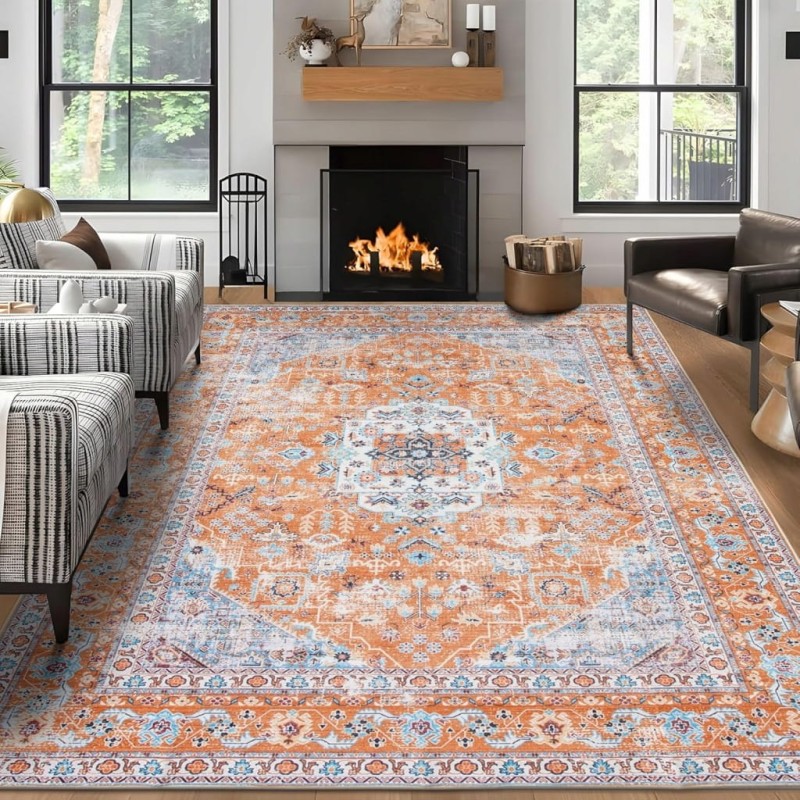 Dywan vintage 120x170 cm pomarańczowy, wielokolorowy antypoślizgowy Taleta