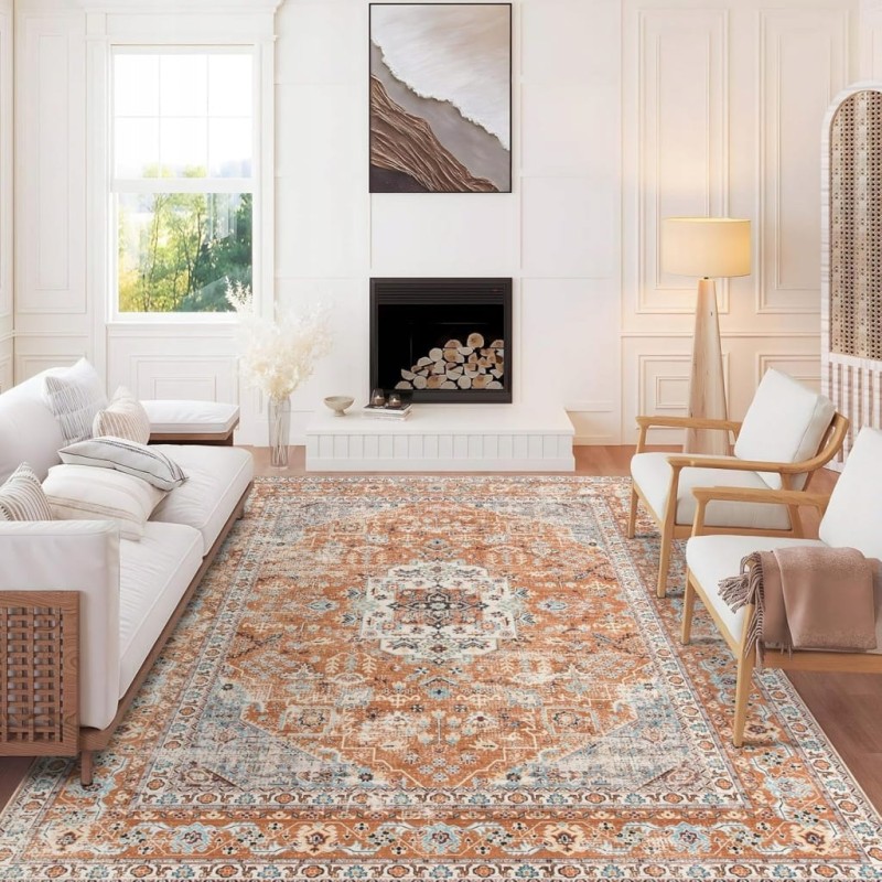 Dywan vintage 120x170 cm pomarańczowy, wielokolorowy antypoślizgowy Taleta