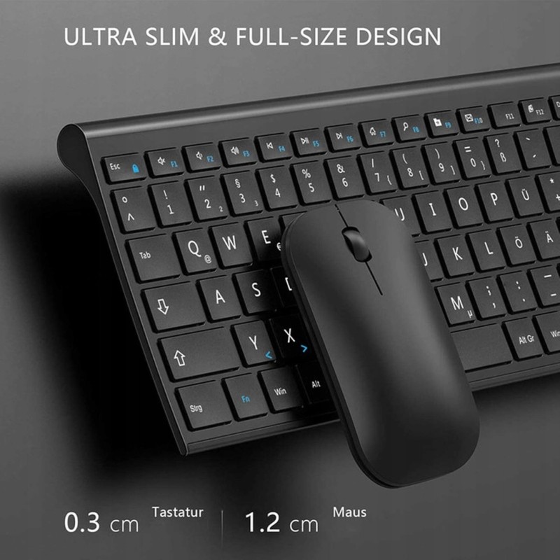 Bezprzewodowa klawiatura i mysz Seenda 2.4G USB, cienka, Układ QWERTZ
