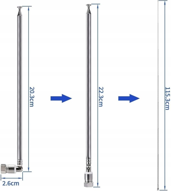 Antena DAB FM teleskopowa 75 Ohm Bingfu + adaptery