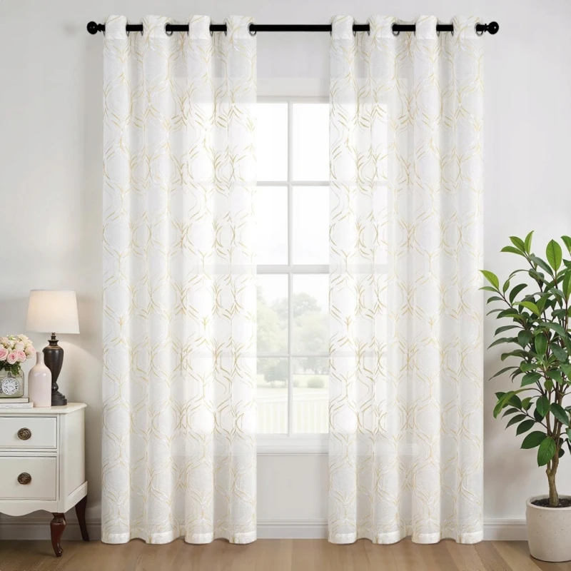 Miulee Zasłony Haftowane Diamond 2 szt. 140x245 cm na przelotkach