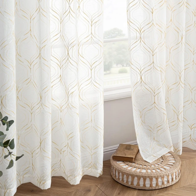 Miulee Zasłony Haftowane Diamond 2 szt. 140x245 cm na przelotkach