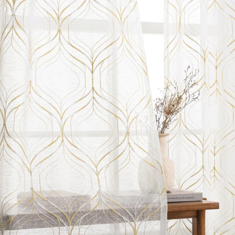 Miulee Zasłony Haftowane Diamond 2 szt. 140x245 cm na przelotkach