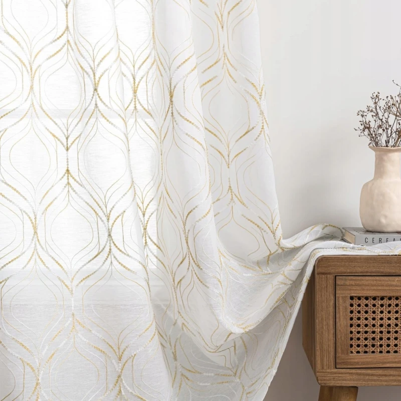 Miulee Zasłony Haftowane Diamond 2 szt. 140x245 cm na przelotkach