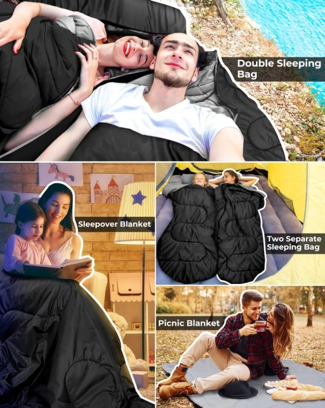 Ohuhu Podwójny Śpiwór 2 Osobowy Queen Size z Poduszkami