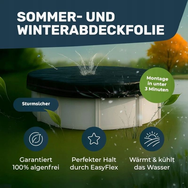 Plandeka basenowa EasyFlex 7x4 m lato zima folia solarna - Folienkonig