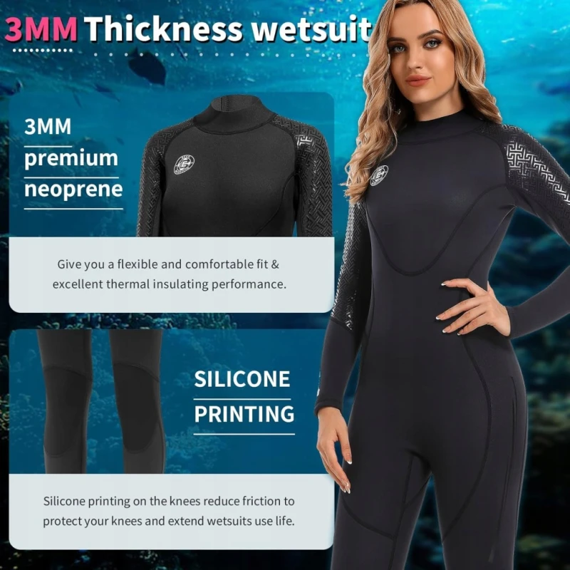 Beek damski kombinezon neoprenowy 3 mm 3XL, długi, czarny, Ochrona UV