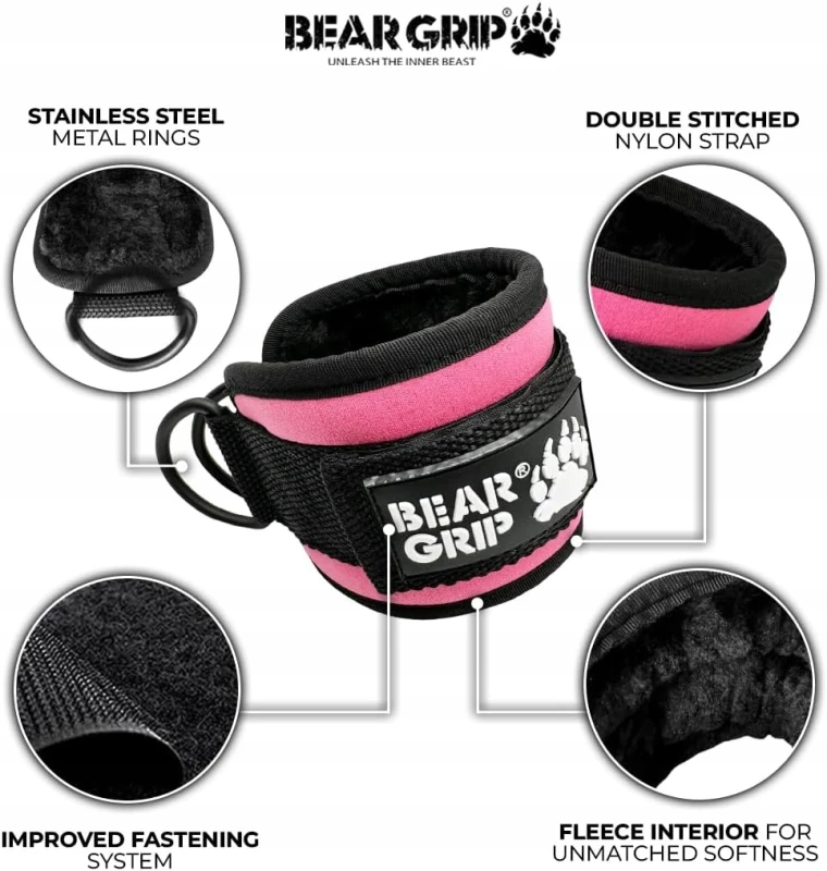 Bear Grip paski na kostki do wyciągu i gum oporowych - różowe