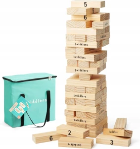 The Twiddlers drewniana wieża Jenga XXL 64 klocki 1,2 m torba transportowa