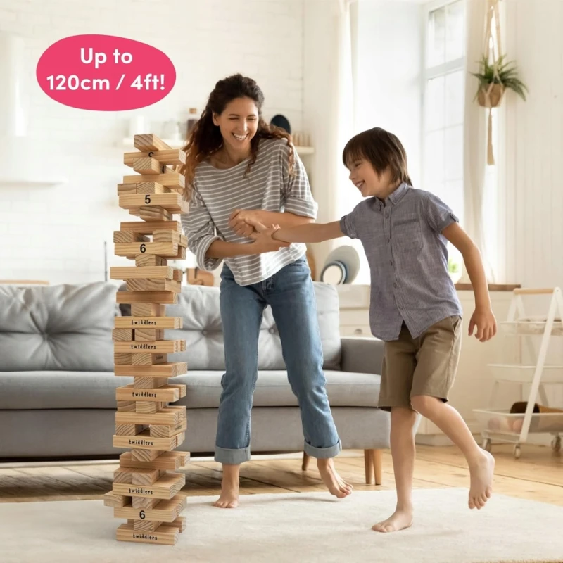 The Twiddlers drewniana wieża Jenga XXL 64 klocki 1,2 m torba transportowa