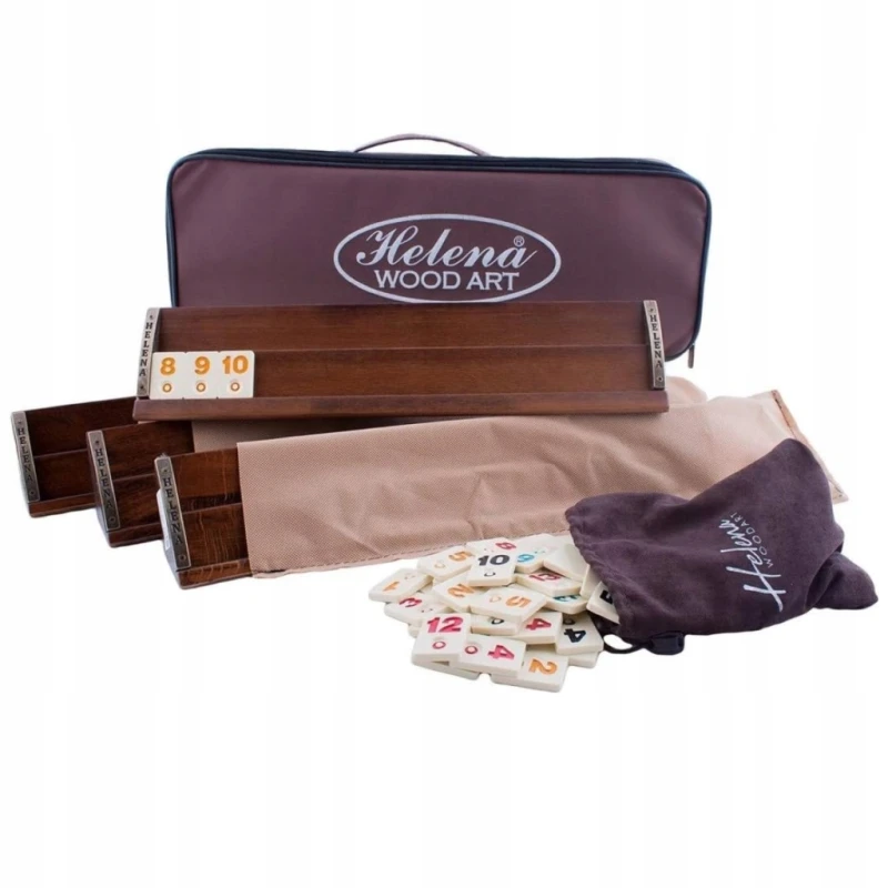 Helena Wood Art drewniany Rummy Okey zestaw premium z torbą, Wysoka jakość