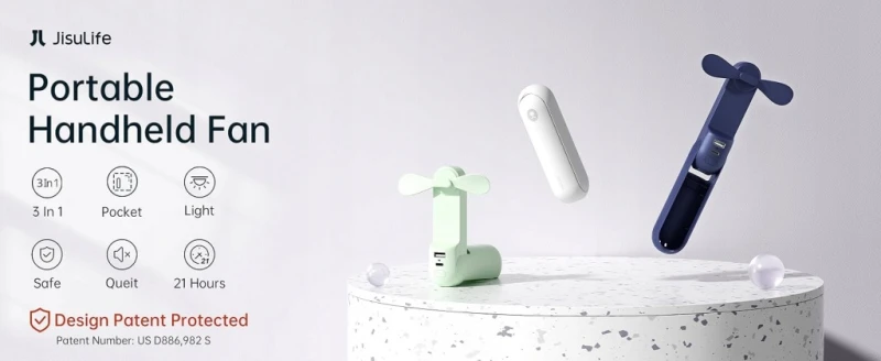 Jisulife przenośny mini wentylator ręczny USB z powerbankiem i LED