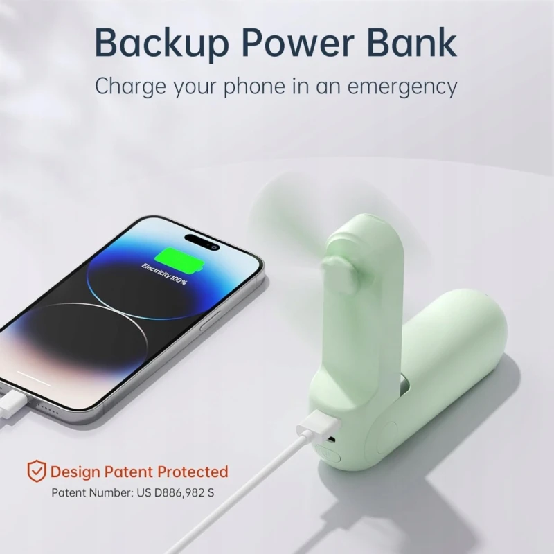 Jisulife przenośny mini wentylator ręczny USB z powerbankiem i LED