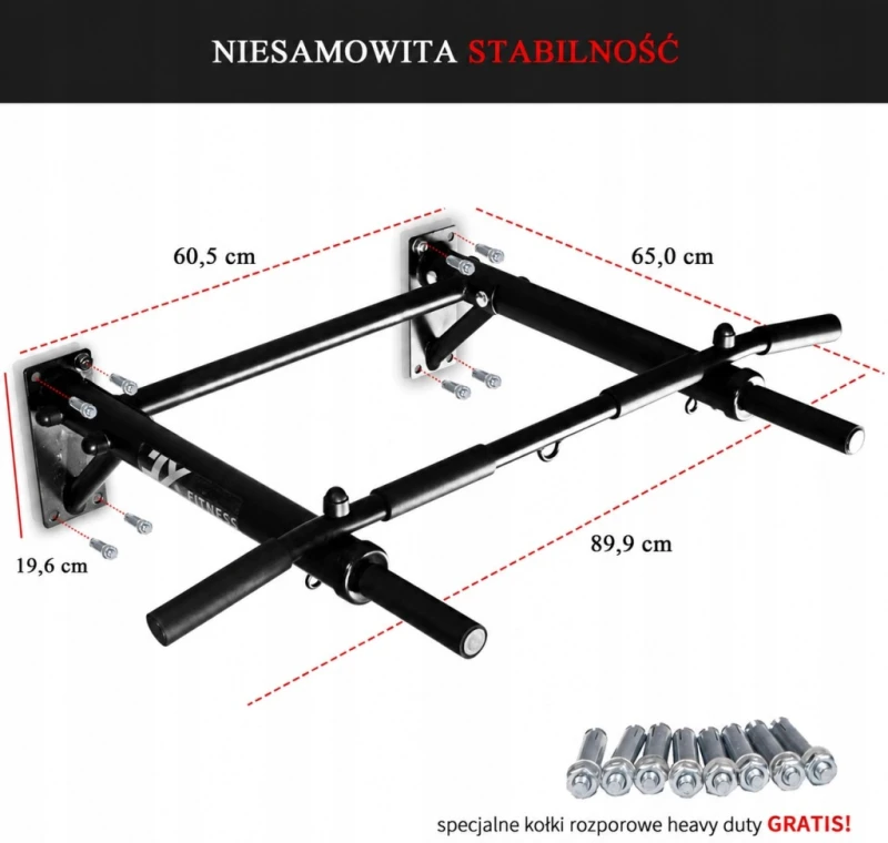 Drążek do podciągania JX Fitness montowany do ściany, wielofunkcyjny