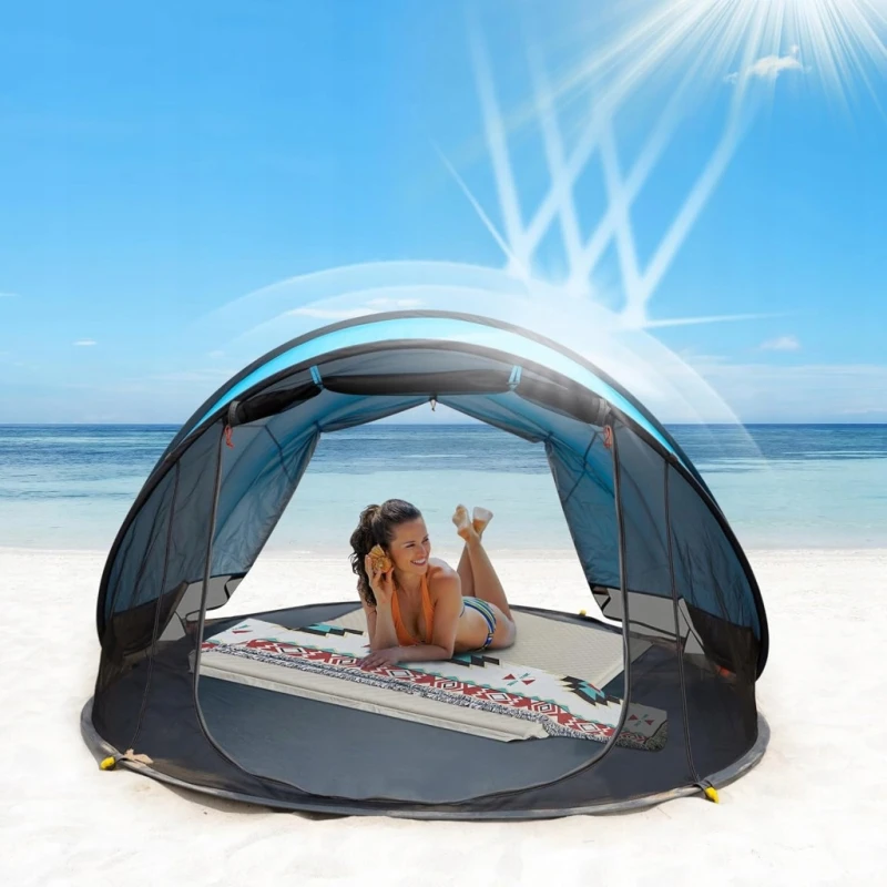 Samorozkładający namiot plażowy Pop Up - 3–4 os. Ochrona UPF 50+,