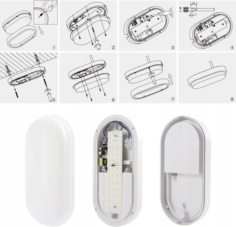 Lampa sufitowa LED 12W IP54 4000K, 1020 lm, 230V, neutralna biel - Da Light
