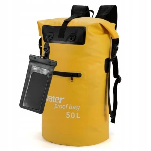 Wodoodporny plecak + etui na telefon, Dry Bag 50L żółty - Weldun
