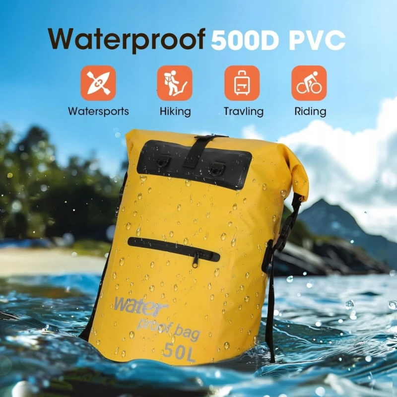 Wodoodporny plecak + etui na telefon, Dry Bag 50L żółty - Weldun