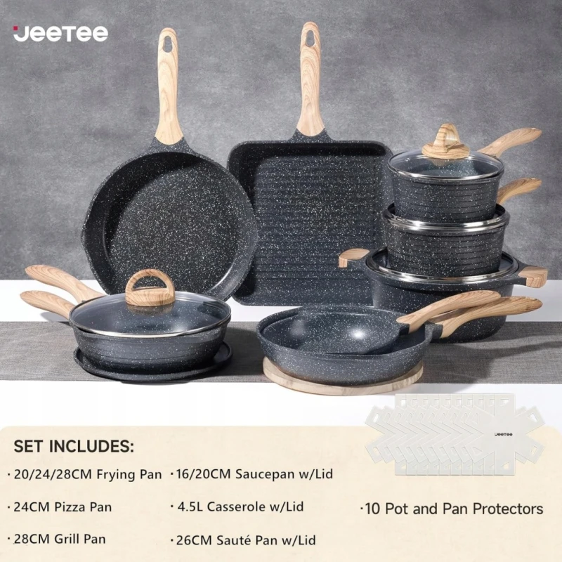 Zestaw Garnków i Patelni aluminiowych 23 Elementy, Nieprzywierające- Jeetee