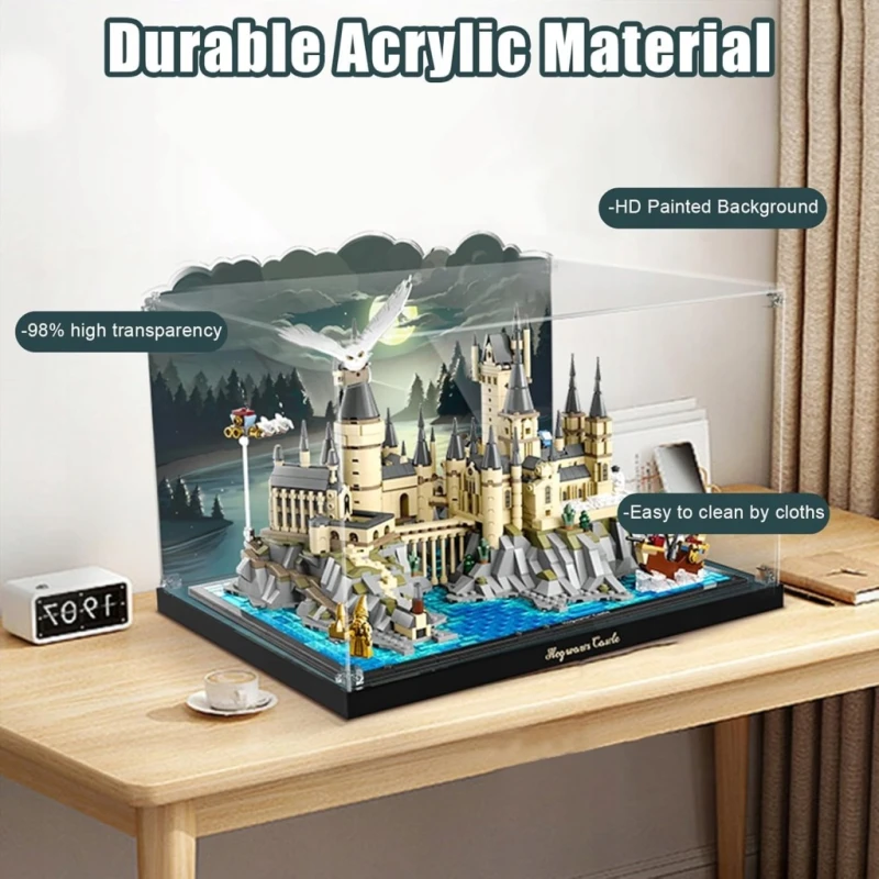 Cooldac Akrylowa witryna z tłem do LEGO 76419 Hogwarts, pyłoszczelna