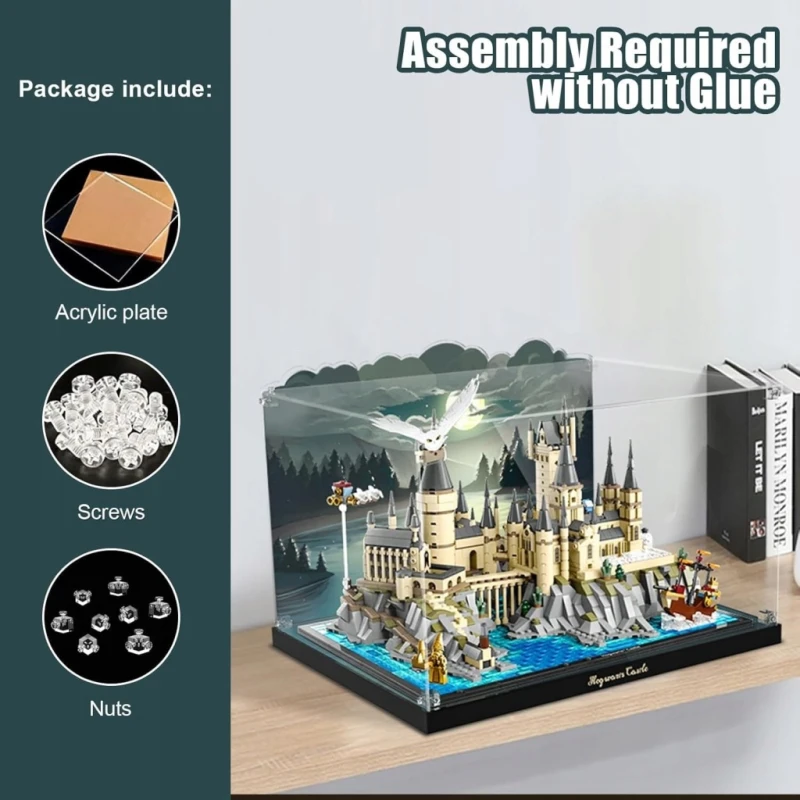 Cooldac Akrylowa witryna z tłem do LEGO 76419 Hogwarts, pyłoszczelna