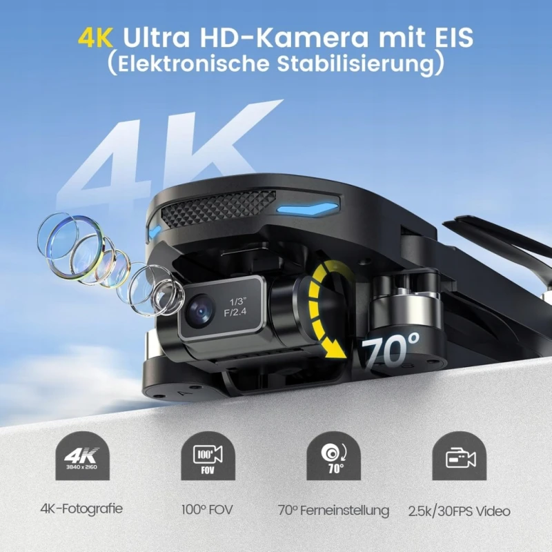 DEERC D65 Dron 4K EIS z 2-osiową stabilizacją, GPS, Aplikacja, Multicopter