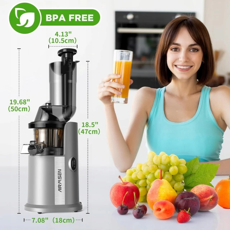 Wyciskarka wolnoobrotowa 450W Airmsen Slow Juicer, srebrna, bpa free