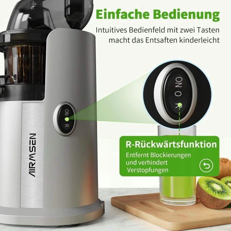 Wyciskarka wolnoobrotowa 450W Airmsen Slow Juicer, srebrna, bpa free
