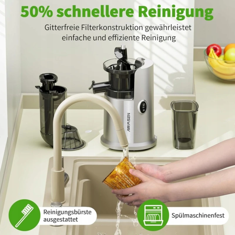 Wyciskarka wolnoobrotowa 450W Airmsen Slow Juicer, srebrna, bpa free