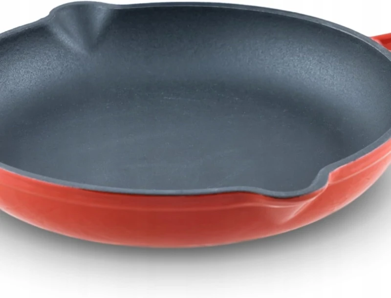 Żeliwna Patelnia Skillet Emaliowana 24 cm, nieprzywierająca, Pomarańczowa