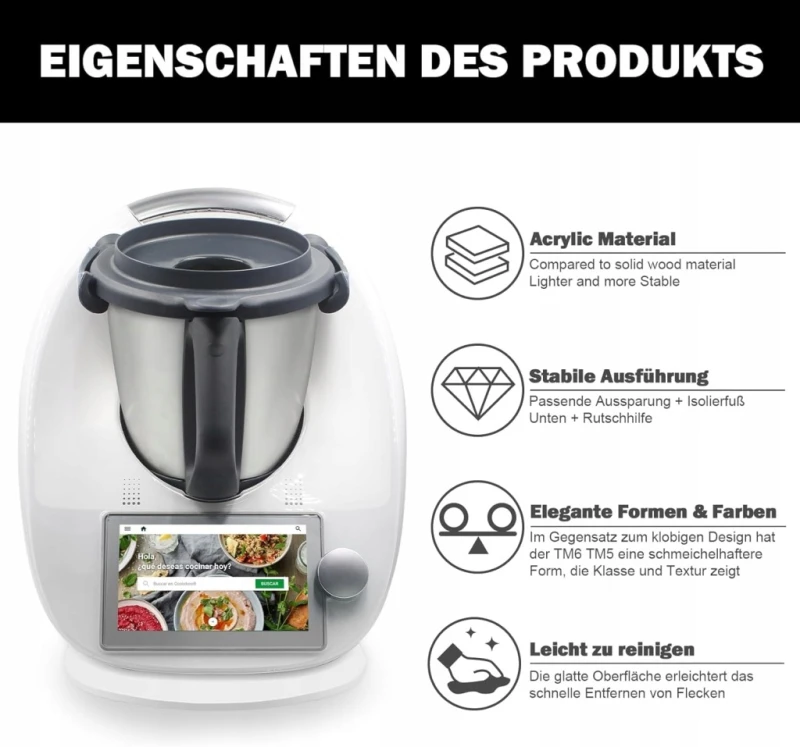 Akrylowa podkładka ślizgowa do Thermomix TM6 TM5, biała, 8 mm