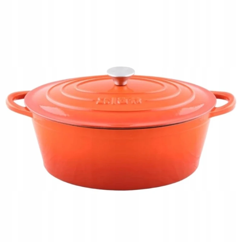 Cocotte Żeliwny Emaliowany Garnek Owalny 6L Pomarańczowy- Lätt