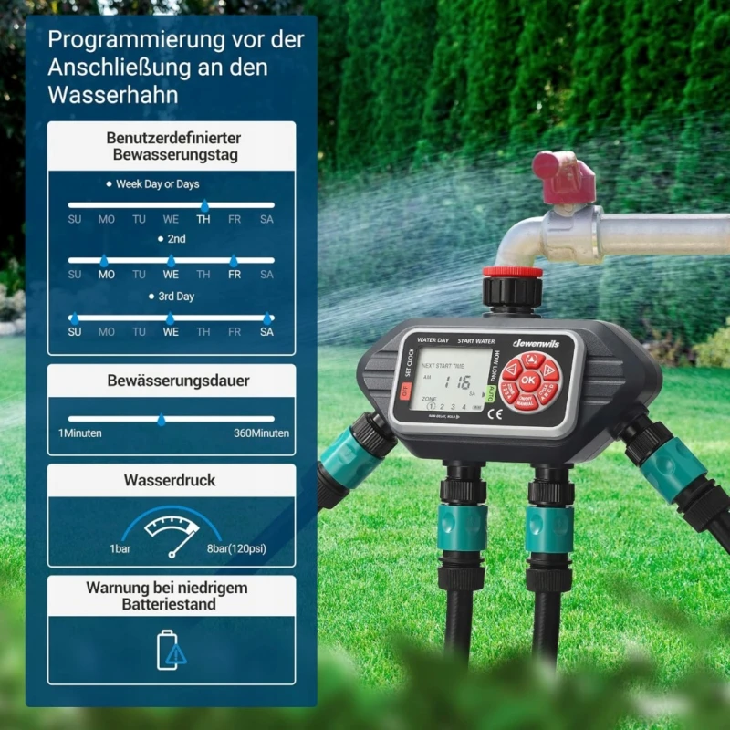 Dewenwils 4-drożny programowalny sterownik nawadniania ogrodowego