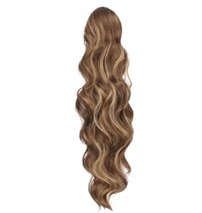 Feshfen Doczepiane włosy, kucyk falowany 60 cm blond, brązy, ze ściągaczem