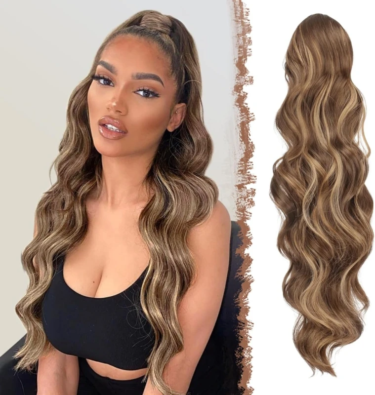 Feshfen Doczepiany kucyk falowany 60 cm blond, brązy, ze ściągaczem
