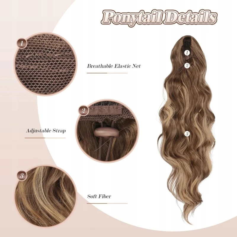 Feshfen Doczepiany kucyk falowany 60 cm blond, brązy, ze ściągaczem