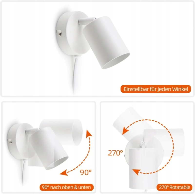 DA Light Kinkiet ścienny LED GU10 z wtyczką biały, regulowany