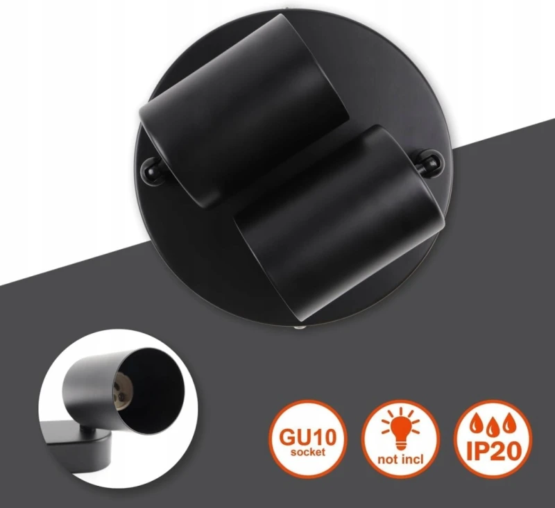 DA Light Reflektor sufitowy GU10 czarny 2-punktowy, 230 V