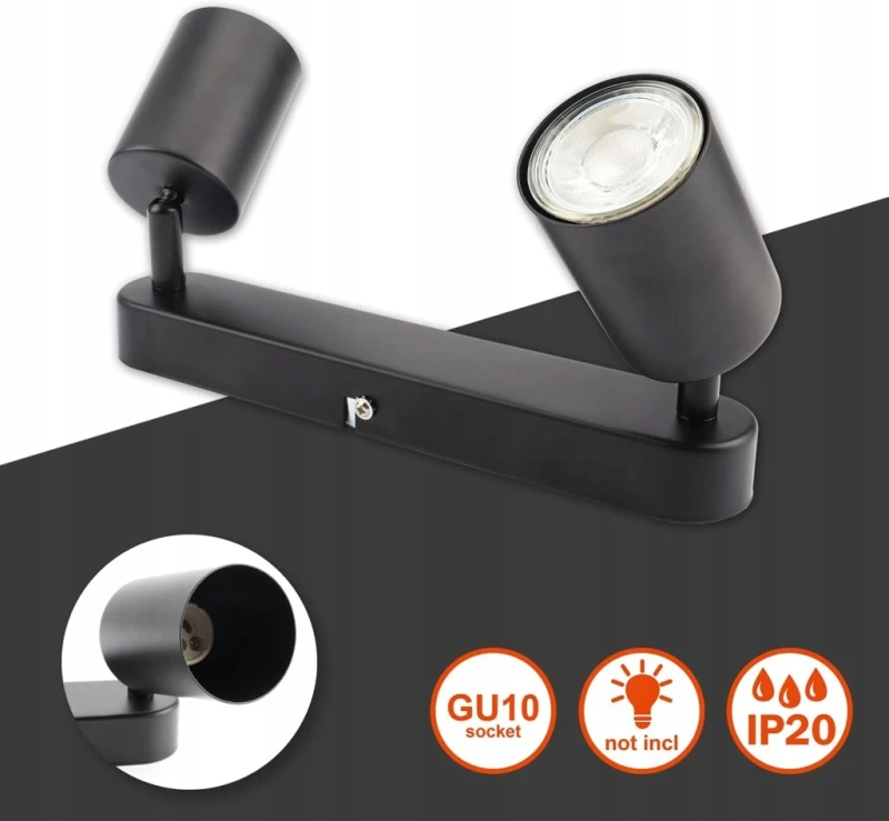 Da Light Lampa sufitowa GU10 retro czarna 2-punktowa