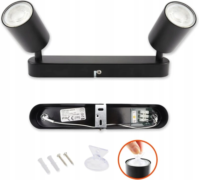 Da Light Lampa sufitowa GU10 retro czarna 2-punktowa