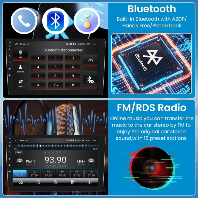 Rimoody Radio samochodowe 2DIN Android, Apple Carplay Toyota Yaris 2005-11