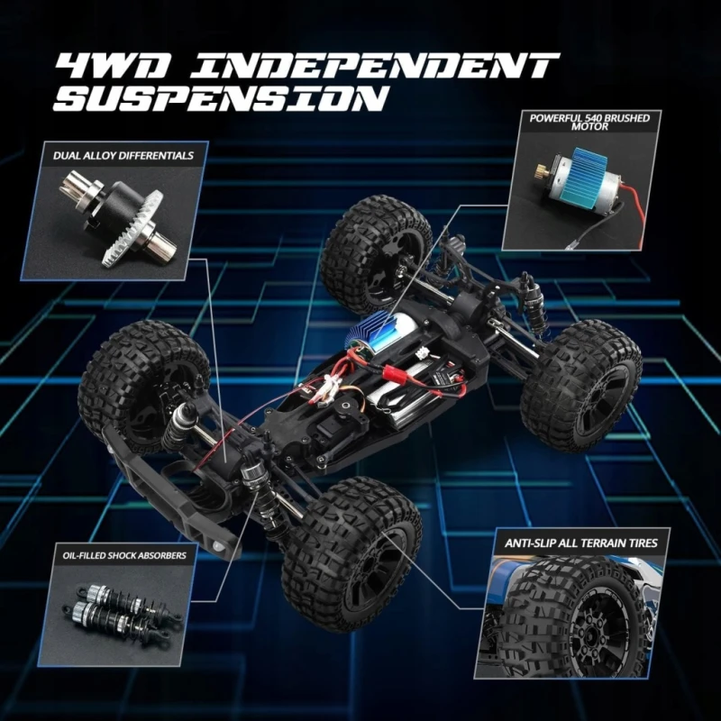 Samochód RC DEERC 9205E, 4WD 48 km/h, 2,4 GHz, 1:10, Monster Truck