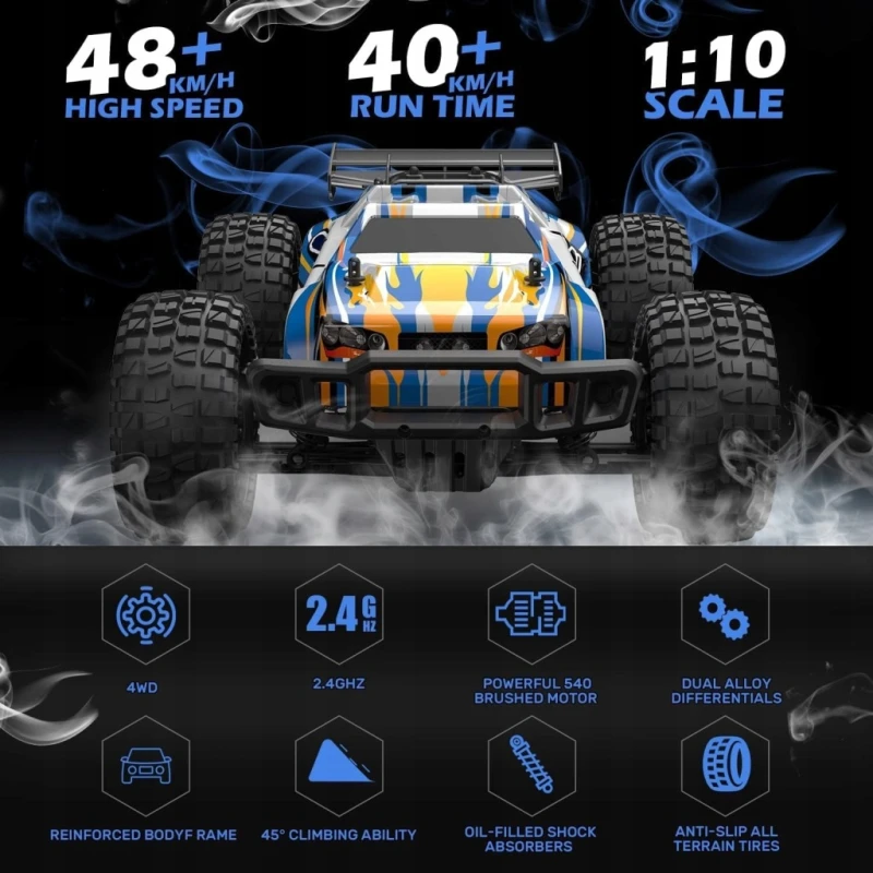 Samochód RC DEERC 9205E, 4WD 48 km/h, 2,4 GHz, 1:10, Monster Truck