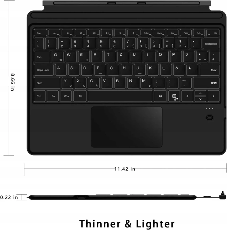 Klawiatura Bluetooth do Surface Pro 8 Pro 9 Pro X - Roofei, Układ QWERTZ