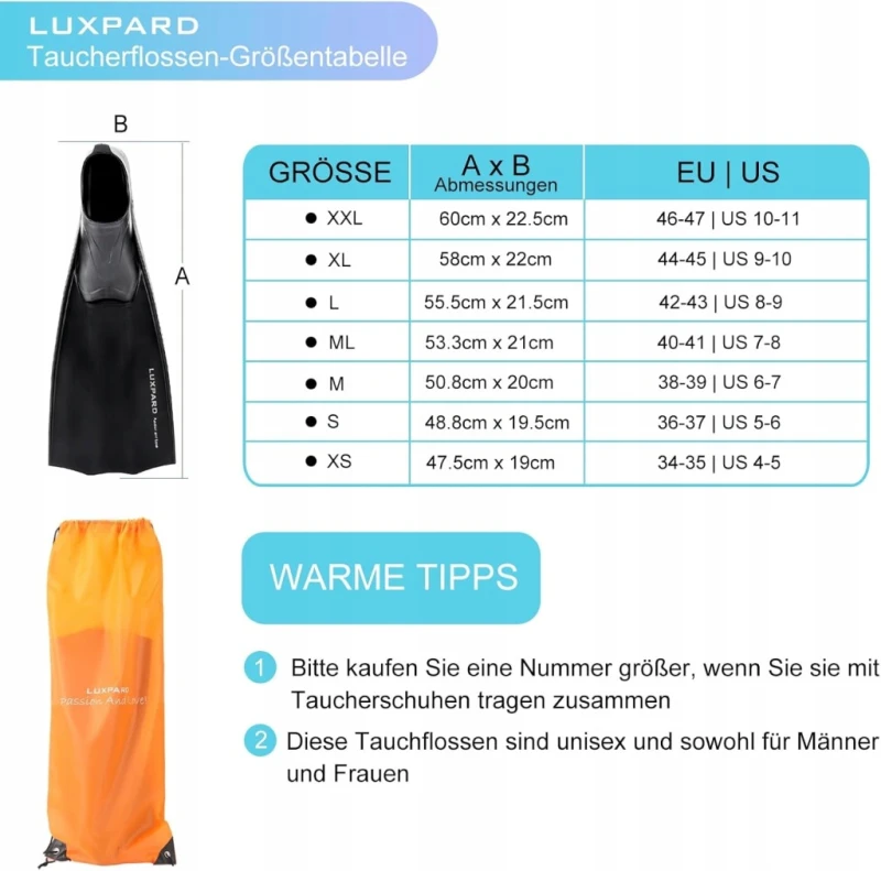 Płetwy długie do Snorkelingu i Nurkowania dla Dorosłych r. 44/45- Luxpard