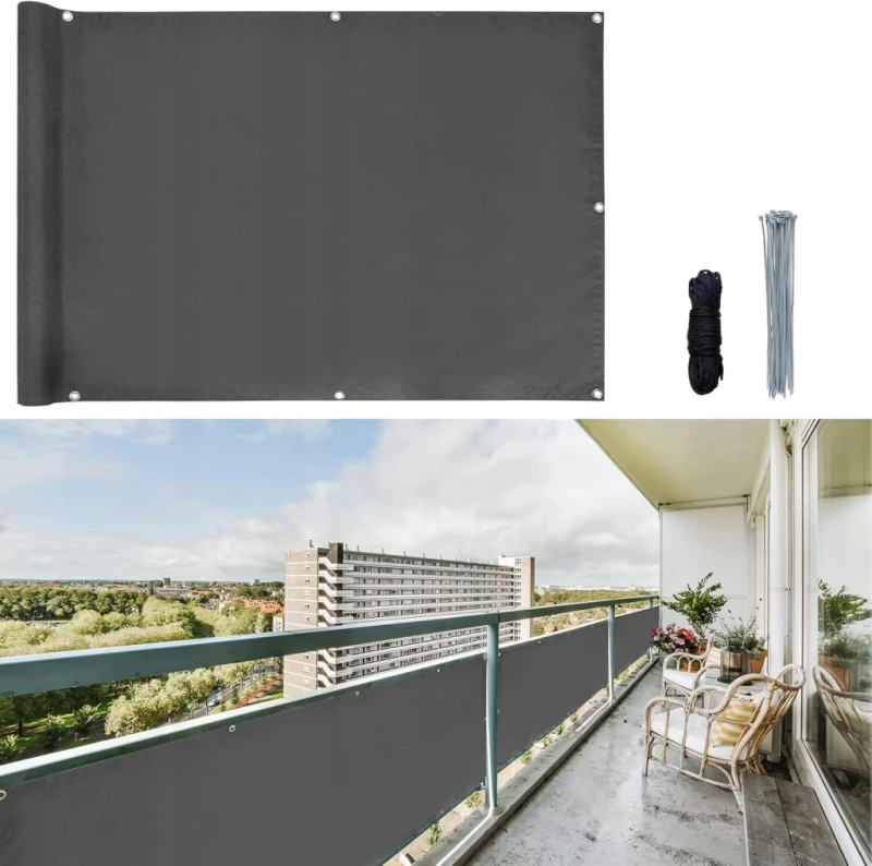 Osłona na balkon CCLIFE 75x300 cm ekran prywatności UV, szary