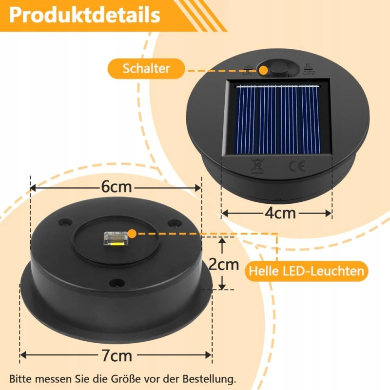 Moduł solarny LED HELESIN 7 cm 2 sztuki części zamienne, lampki solarne